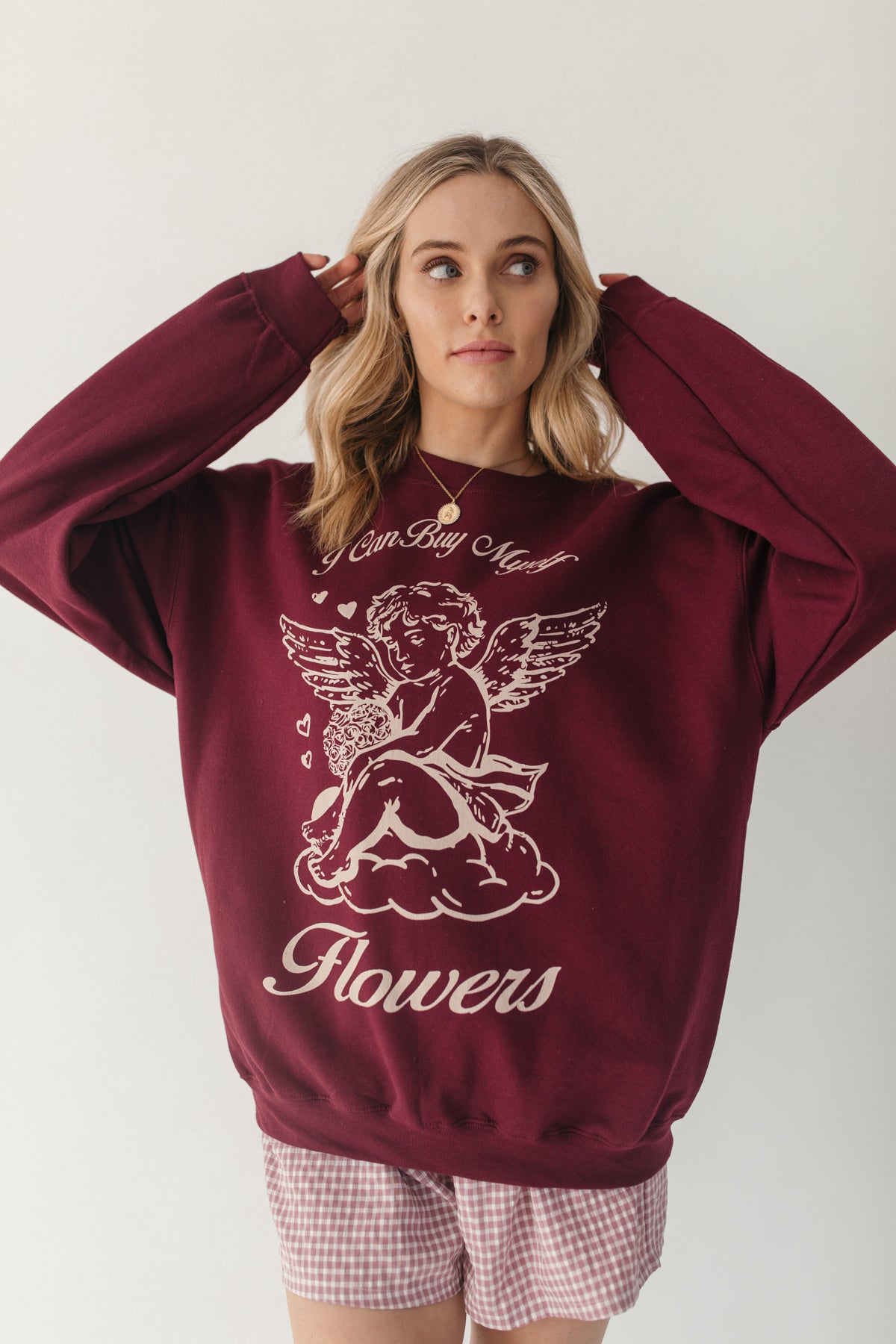 Flowers & Cupid Sweatshirt, alternate, color, Burgundy