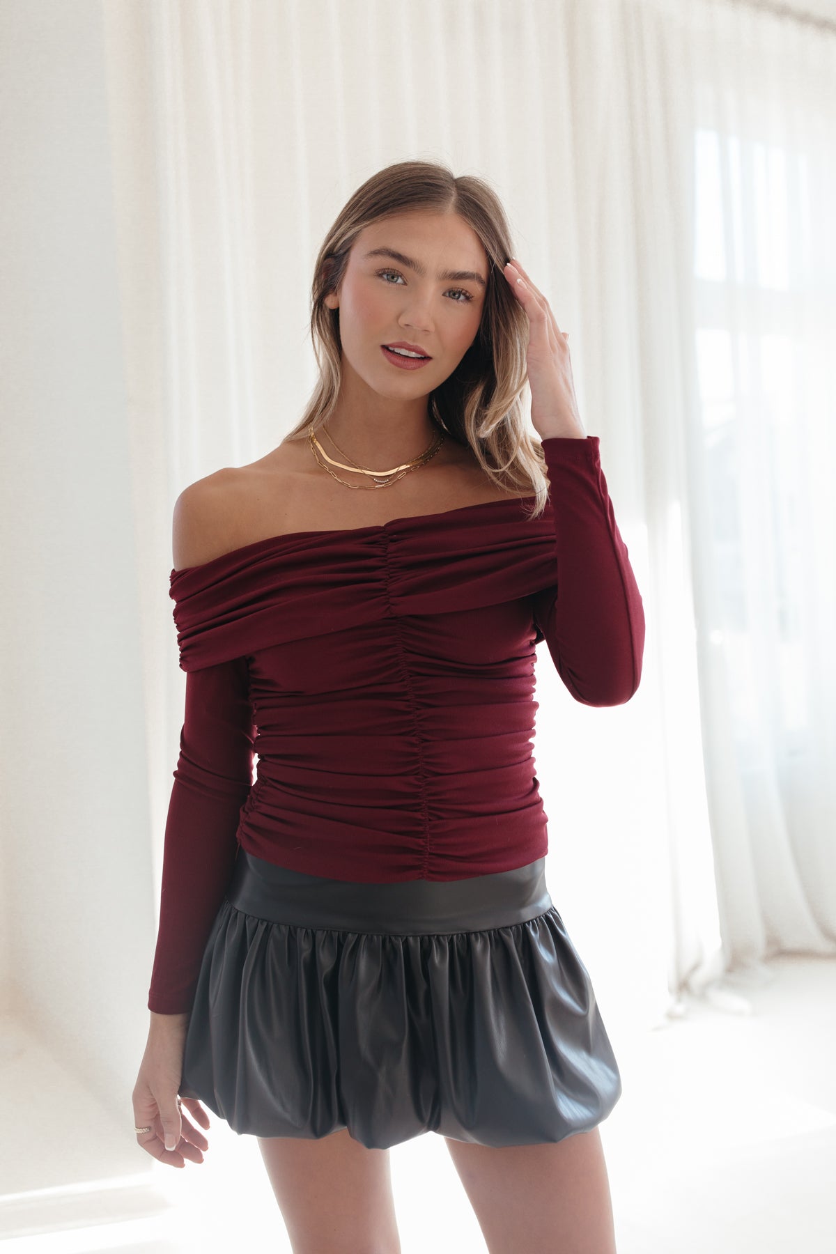 Sophia Top, alternate, color, Burgundy