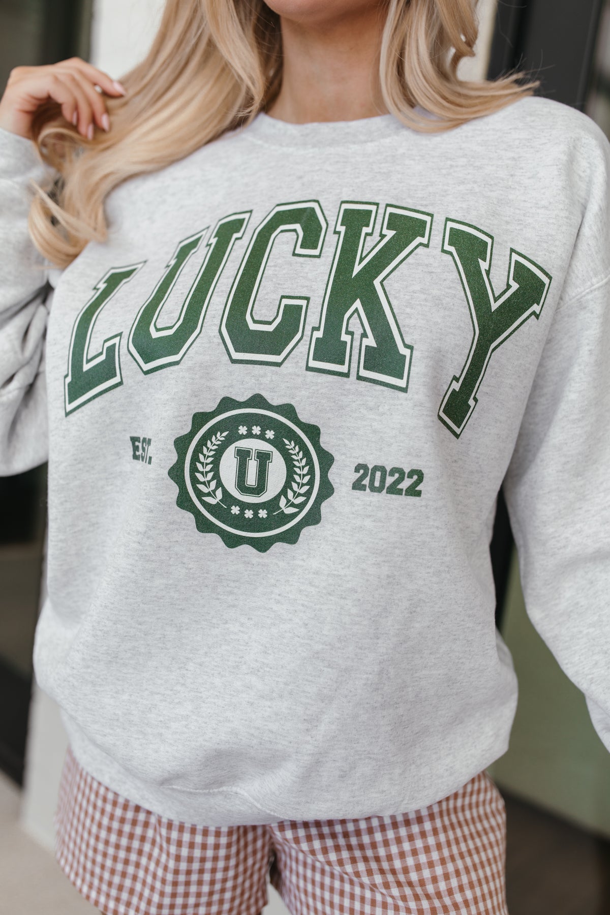 Lucky University Sweatshirt, alternate, color, Light Heather Gray