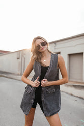 Samantha Denim Vest, alternate, color, Washed Black Denim