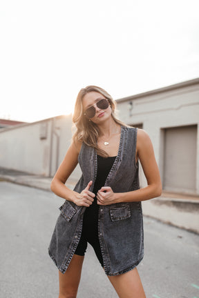 Samantha Denim Vest, alternate, color, Washed Black Denim