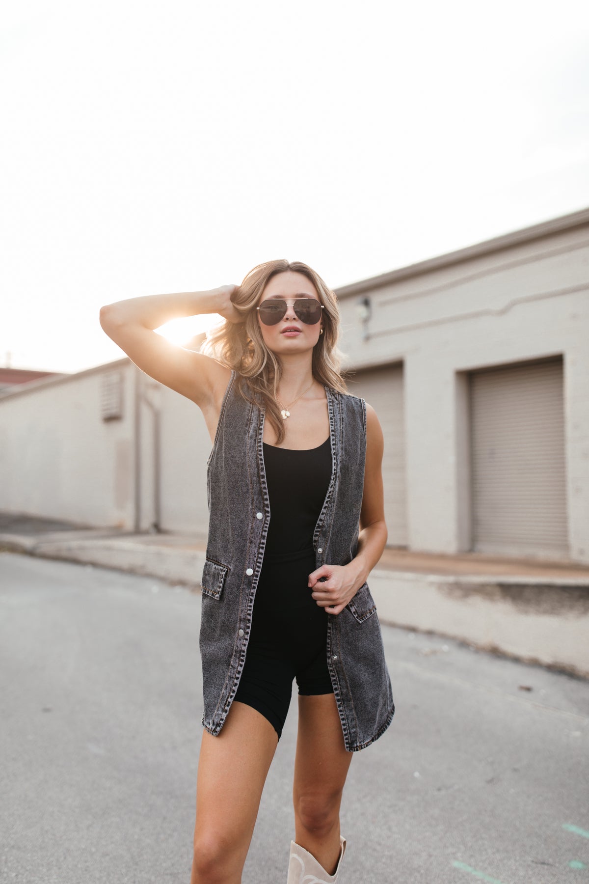 Samantha Denim Vest, alternate, color, Washed Black Denim