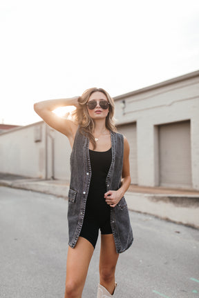 Samantha Denim Vest, alternate, color, Washed Black Denim