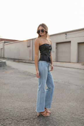 Harper Denim Tube Top, alternate, color, Washed Black Denim