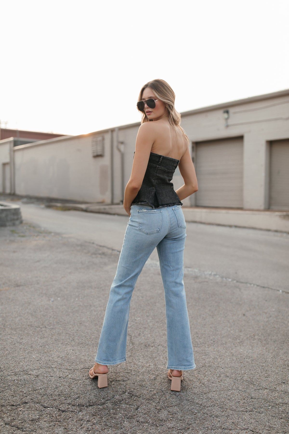 Harper Denim Tube Top, alternate, color, Washed Black Denim