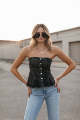 Harper Denim Tube Top, alternate, color, Washed Black Denim