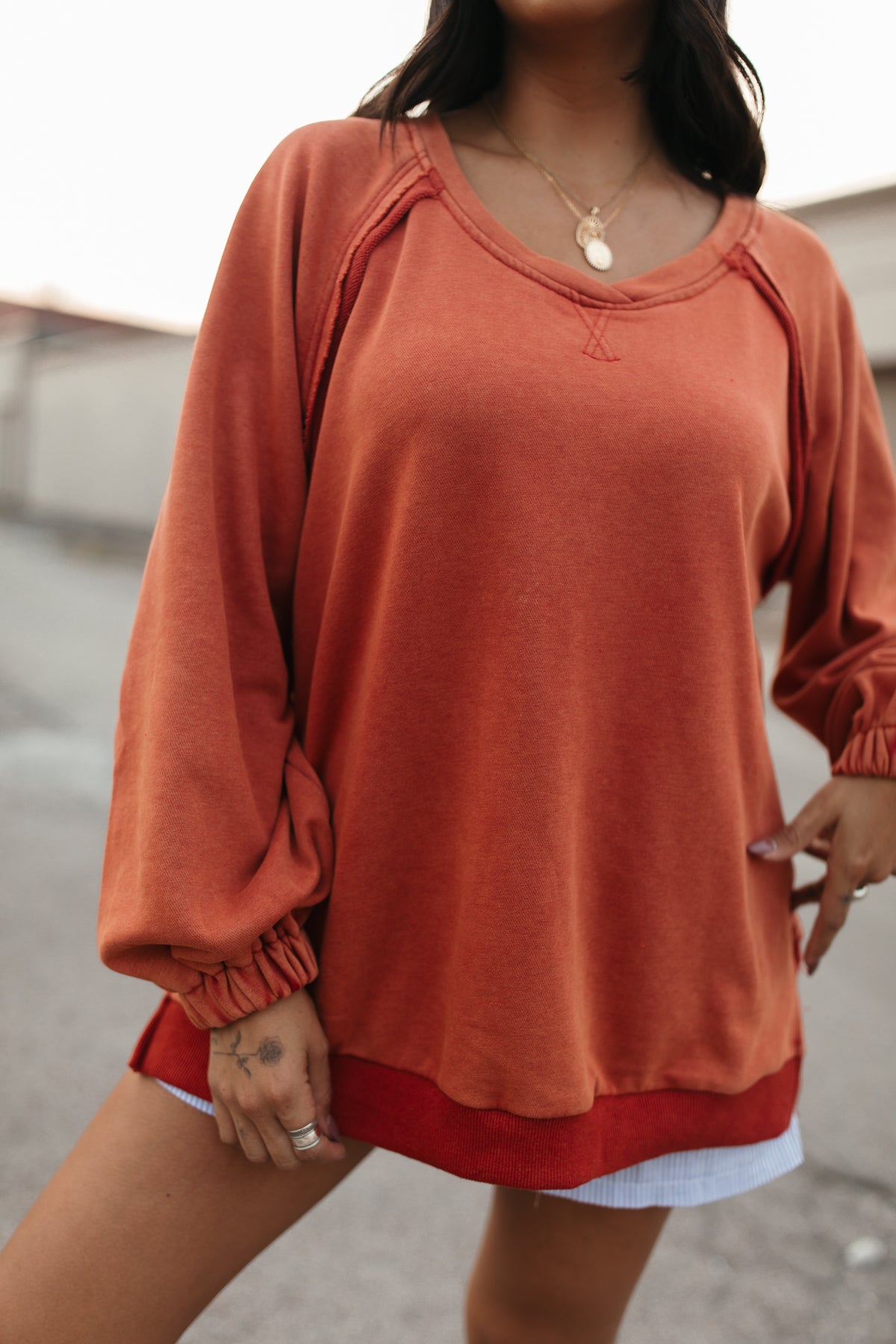 Ava Rust Sweatshirt, alternate, color, Rust