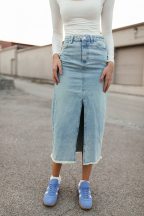 Denim Midi Skirt, alternate, color, Light Wash Denim