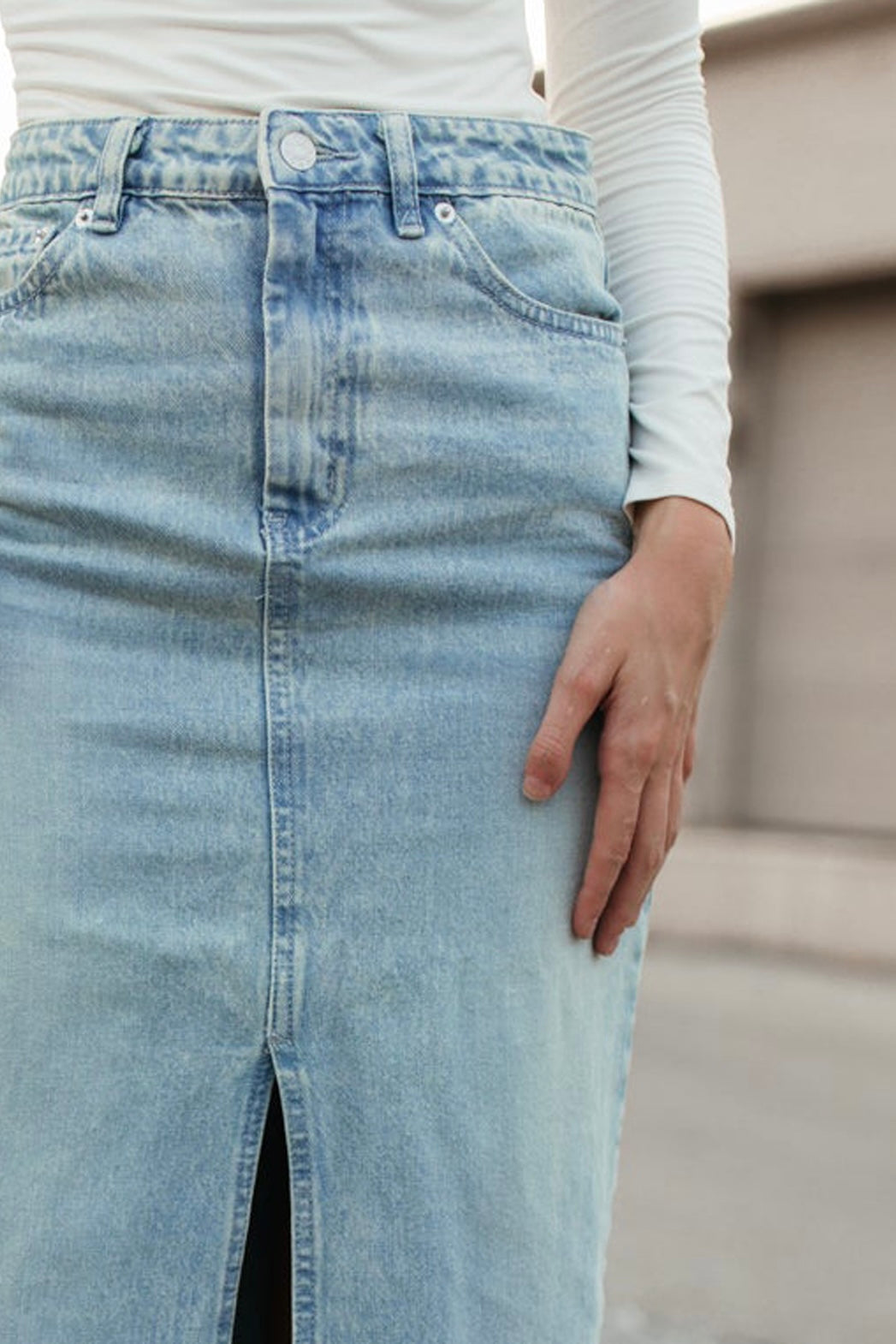 Denim Midi Skirt, alternate, color, Light Wash Denim