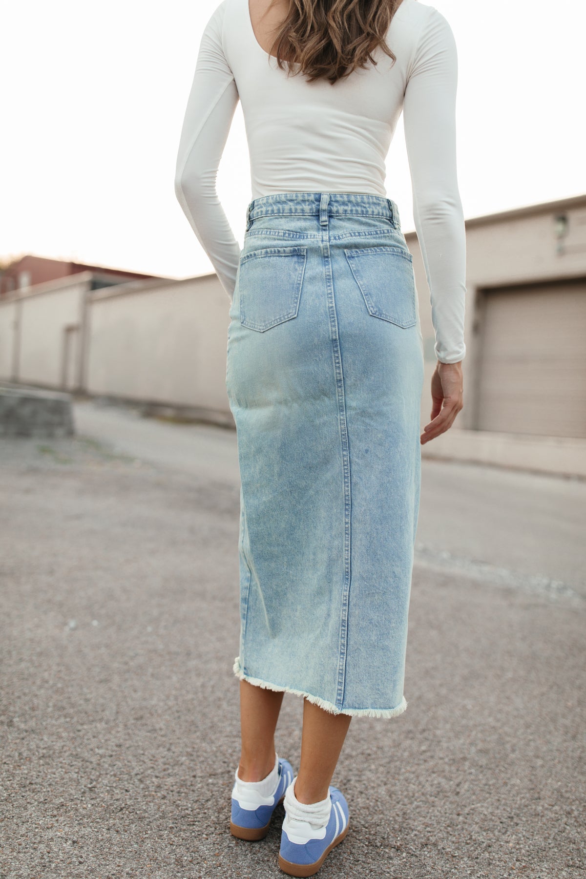 Denim Midi Skirt, alternate, color, Light Wash Denim