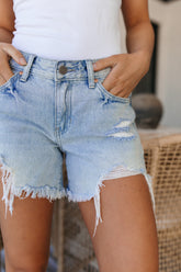 Aurora Distressed Cutoff Denim Shorts, alternate, color, Light Denim