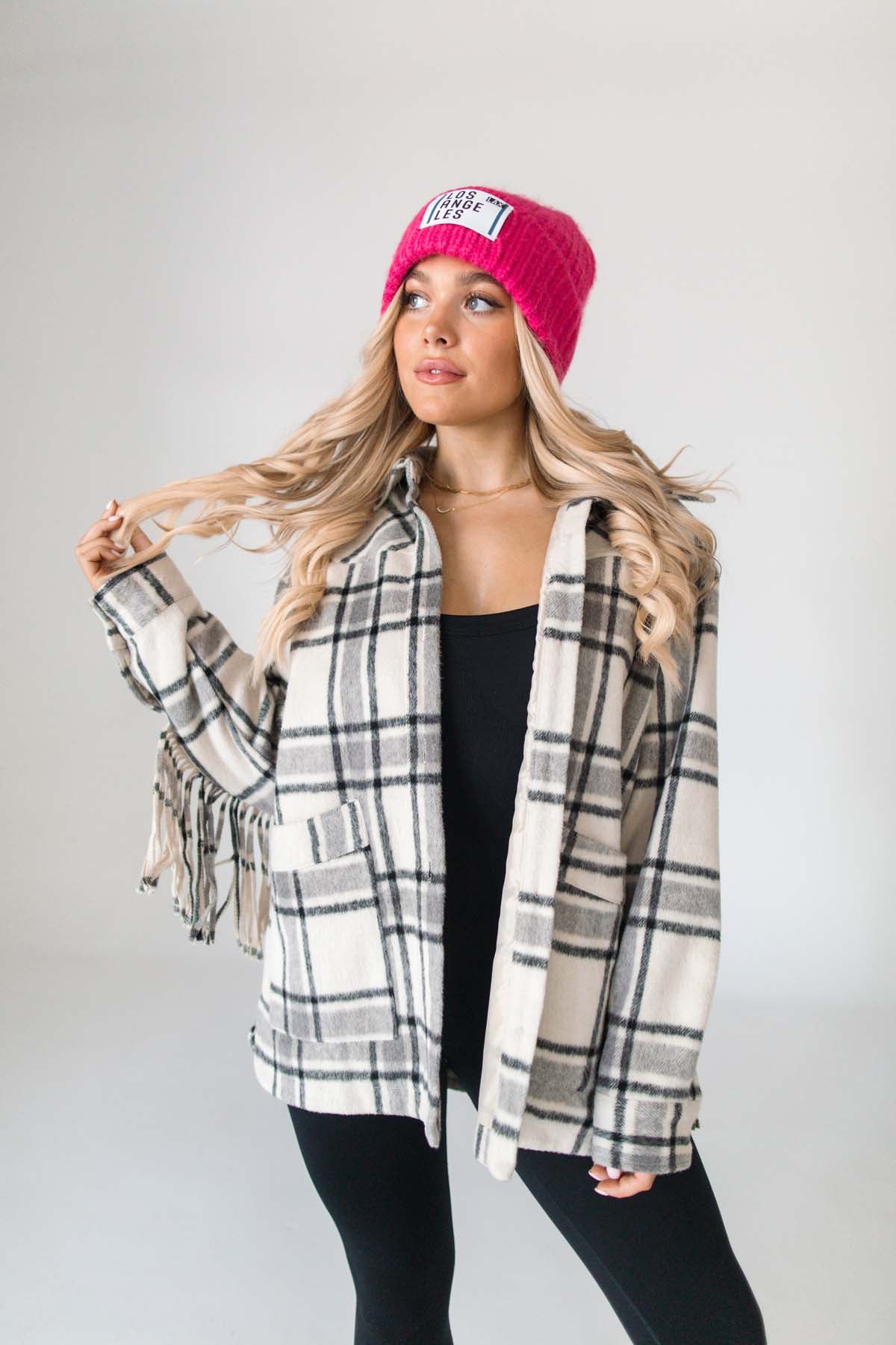 Fringe Plaid Jacket, Alternate, Color, Cream Plaid