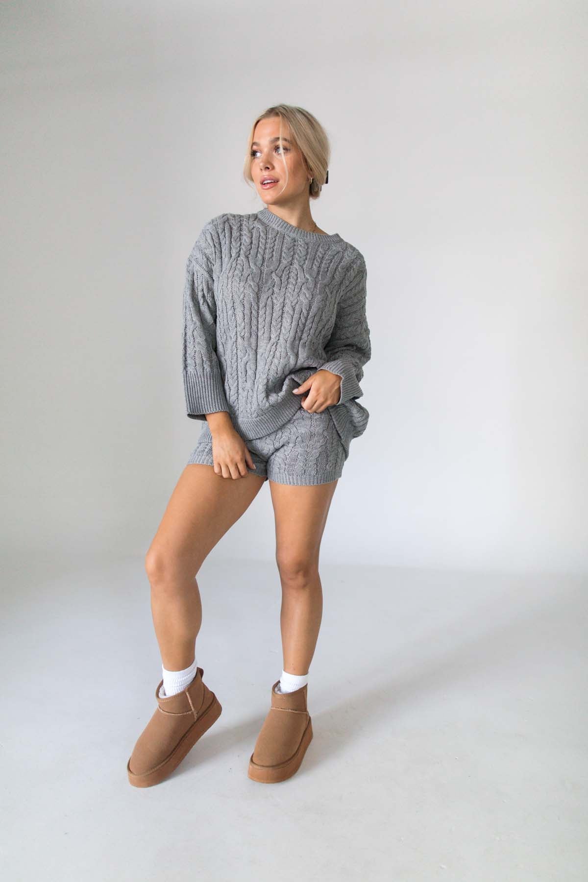 Callie Gray Cable Knit Set, Alternate, Color, Gray