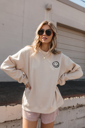 Happy Sweatshirt, alternate, color, Beige