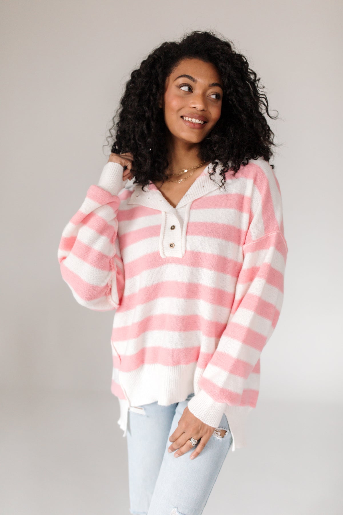 Kayla Striped Sweater, alternate, color, Blush