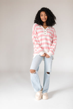 Kayla Striped Sweater, alternate, color, Blush