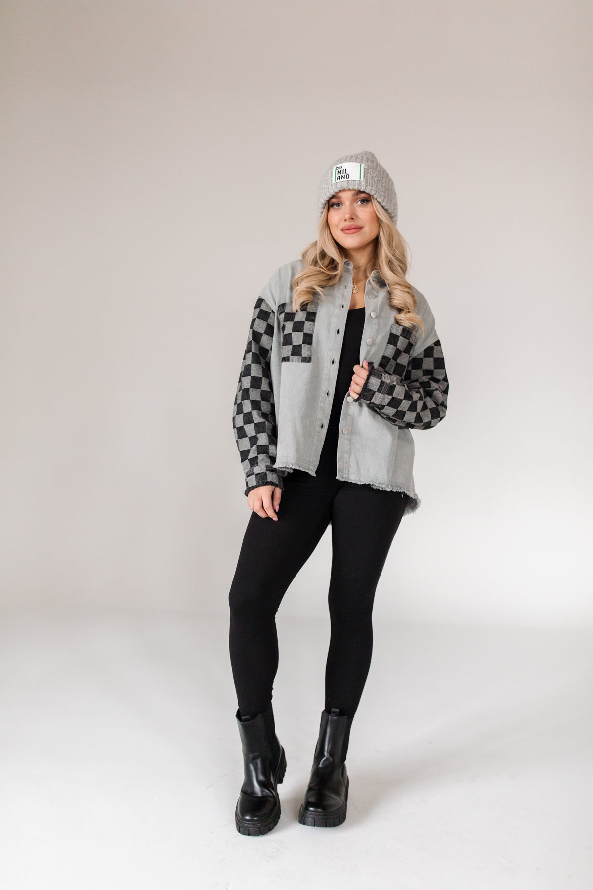 Karina Checkered Shacket, Alternate, Color, Black/Gray