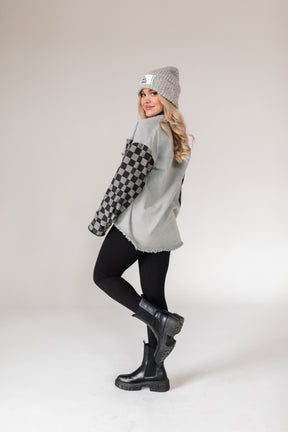 Karina Checkered Shacket, Alternate, Color, Black/Gray