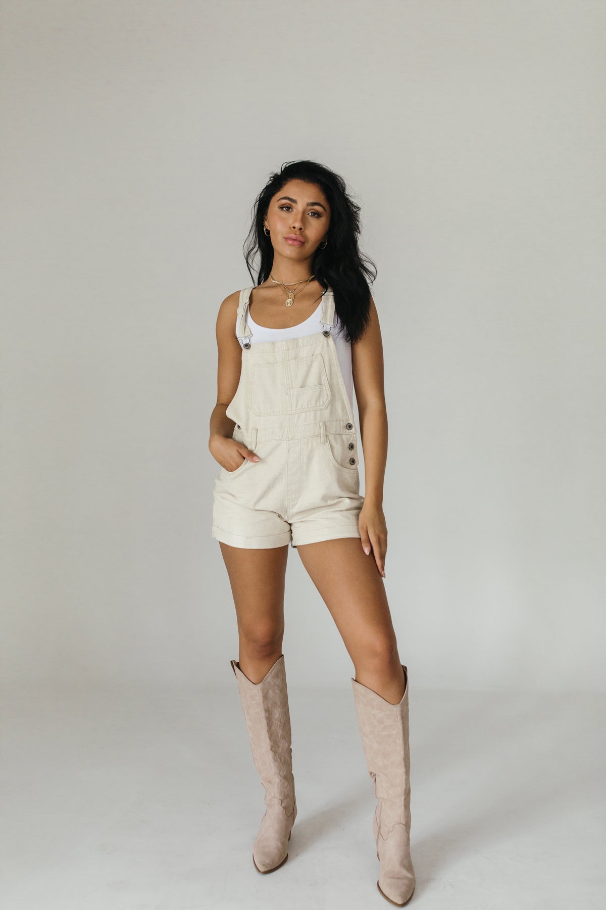 Victoria Taupe Short Overalls, alternate, color, Taupe
