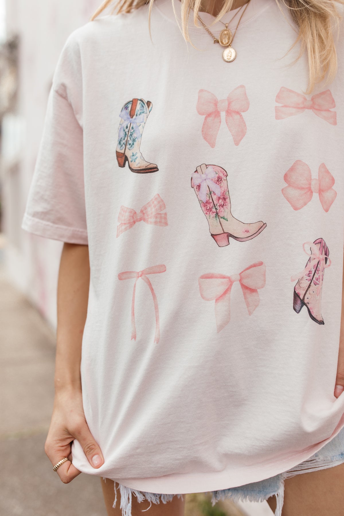Boots & Bows Tee, alternate, color, Blush Pink