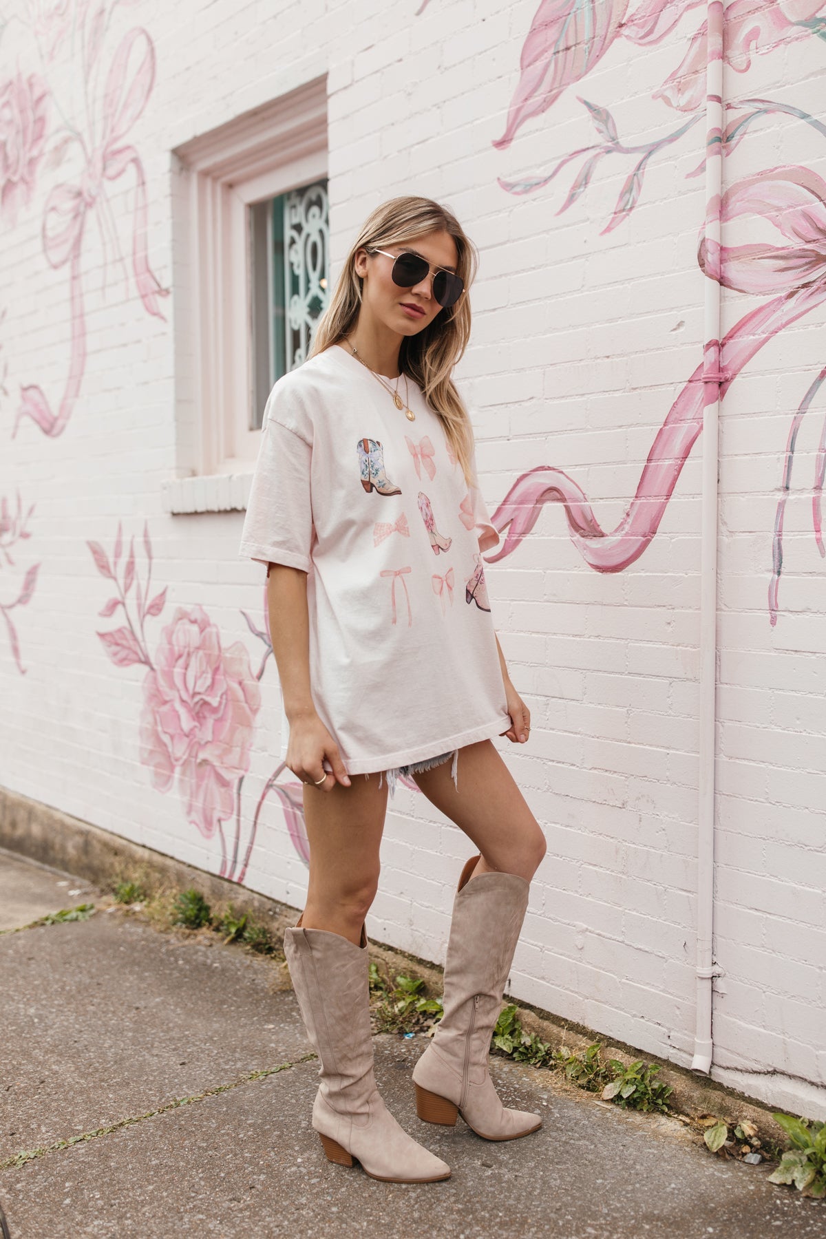 Boots & Bows Tee, alternate, color, Blush Pink