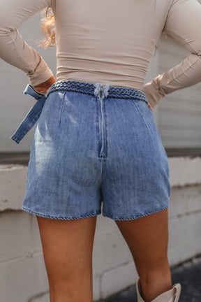 Braided Tie Skort, alternate, color, Denim