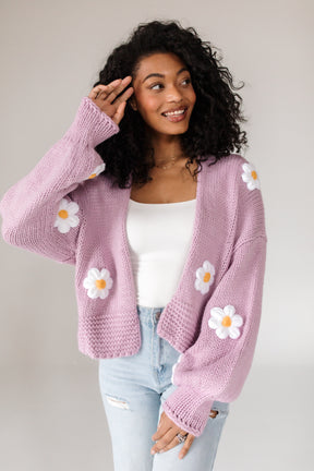 Floral Knit Cardigan, alternate, color, Lavender