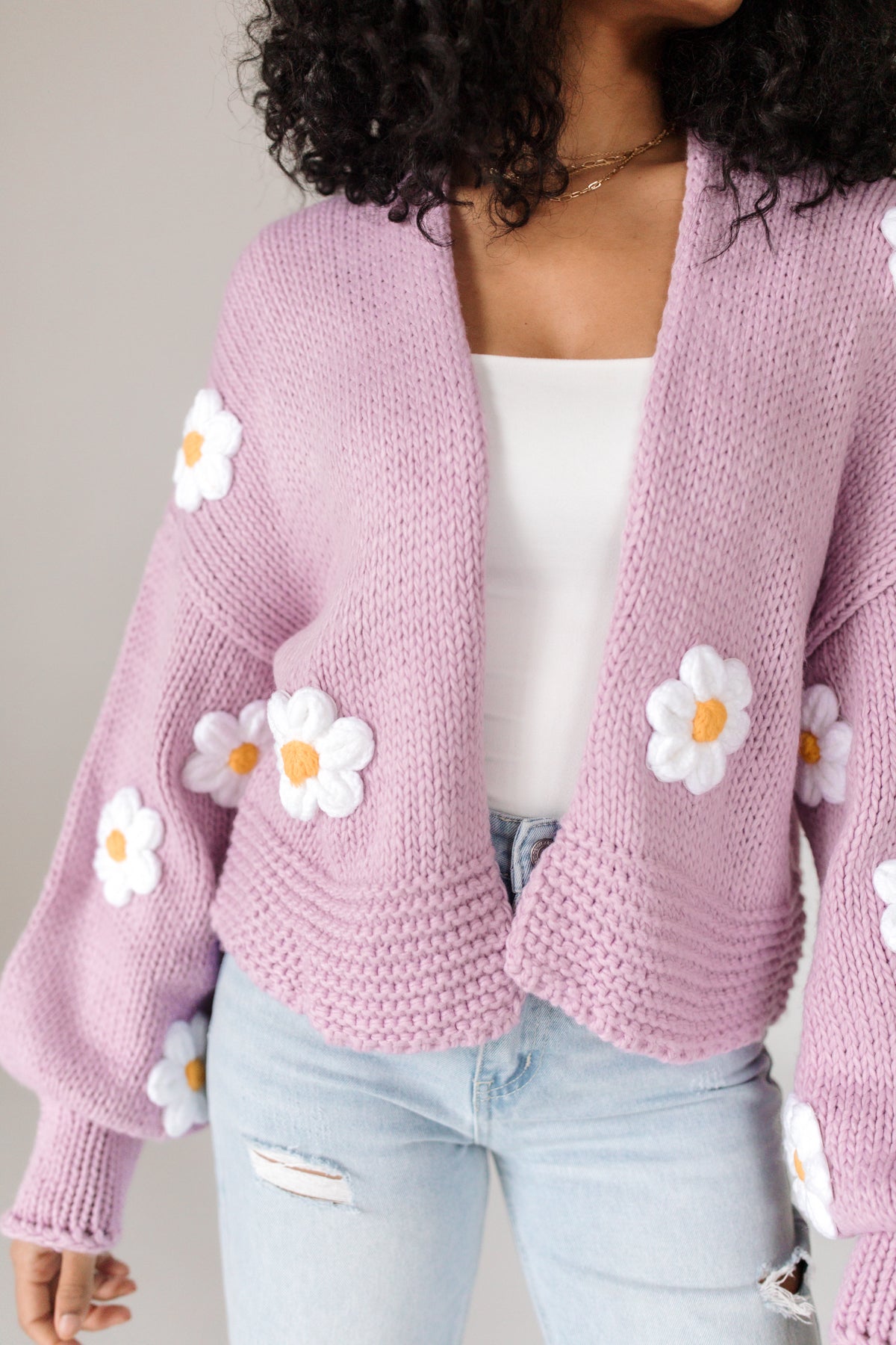 Floral Knit Cardigan, alternate, color, Lavender