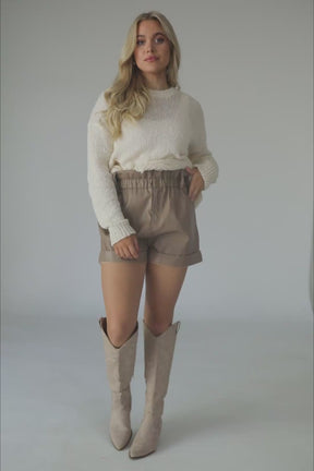 Taupe Faux Leather Shorts, product video thumbnail
