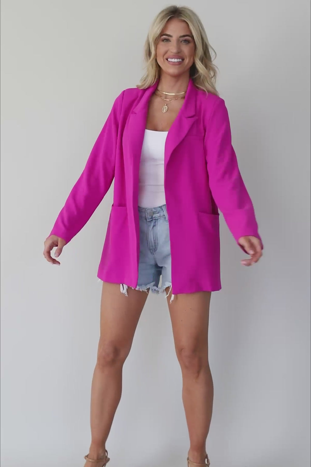 Sabrina Lightweight Fuchsia Blazer, product video thumbnail