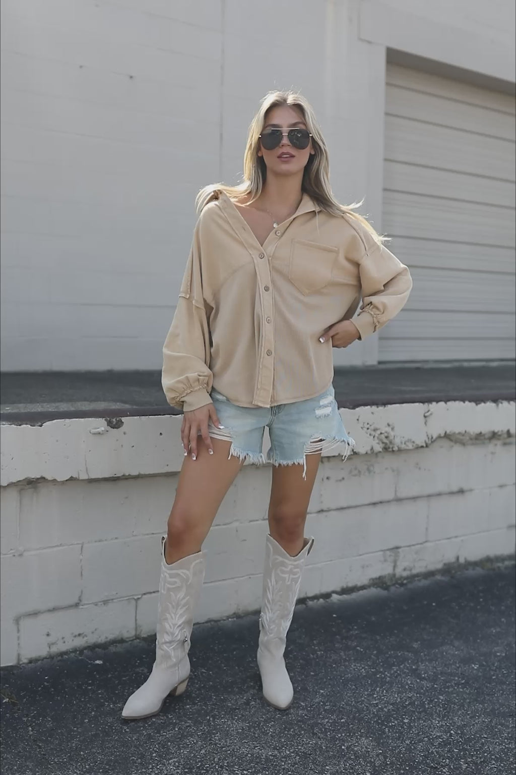 Jessica Taupe Button Down, product video thumbnail