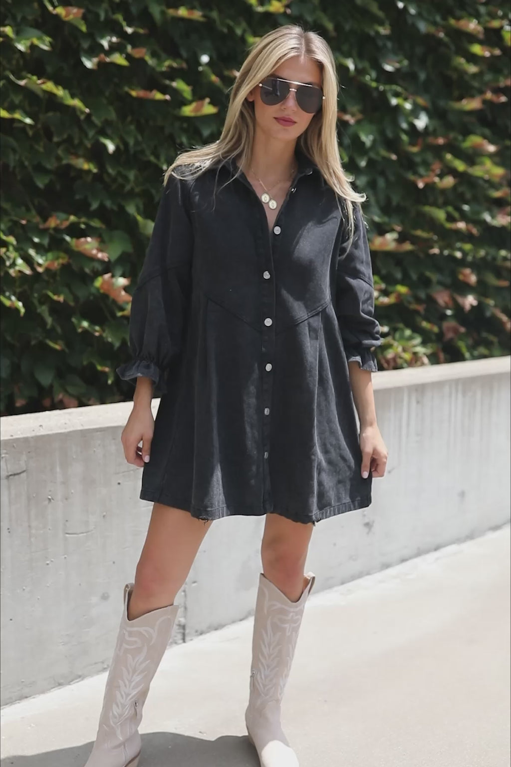 Presley Washed Black Button Down Dress, product video thumbnail