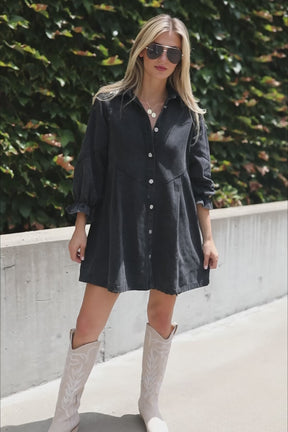 Presley Washed Black Button Down Dress, product video thumbnail