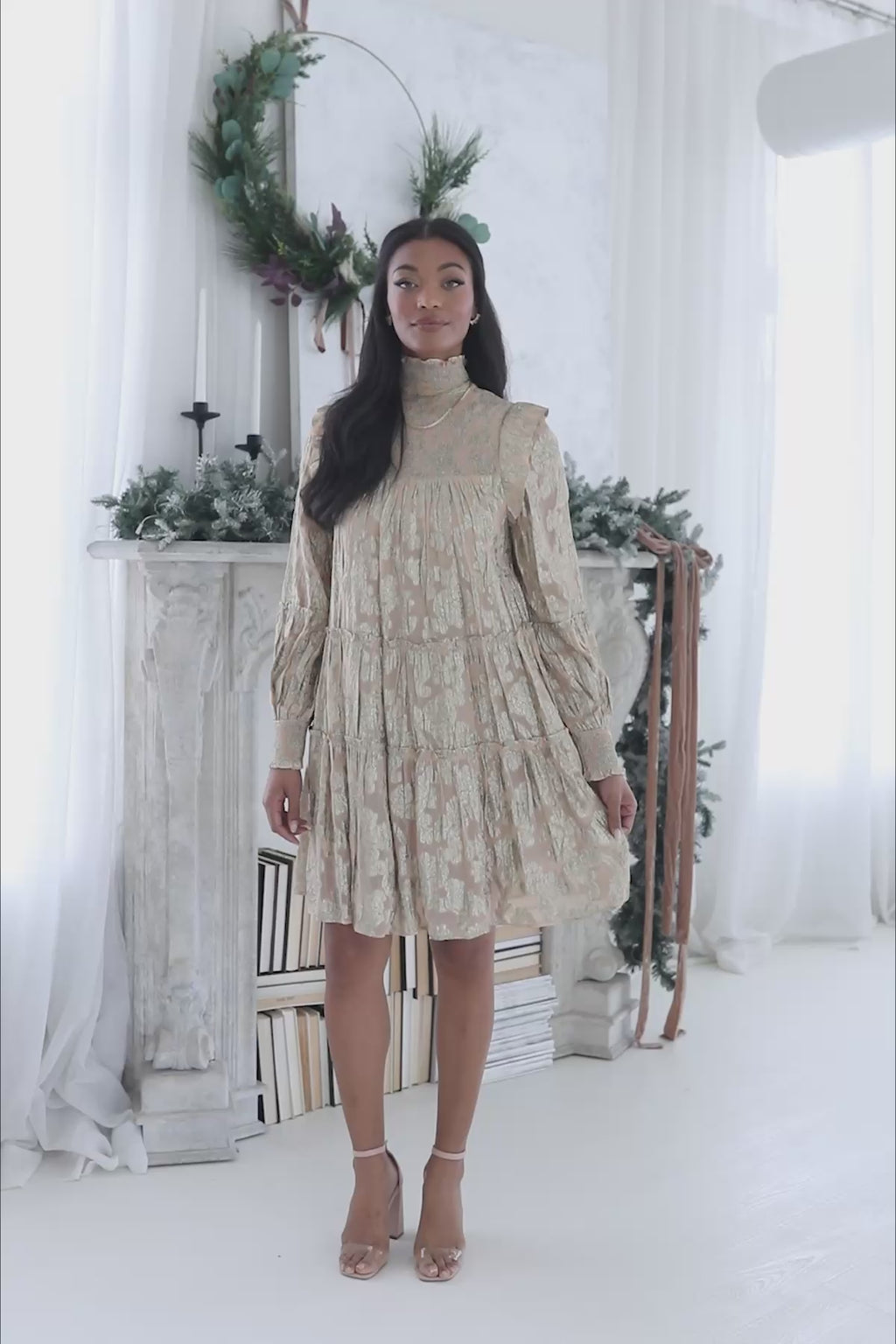 Maria Glitter Brocade Tiered Dress, product video thumbnail