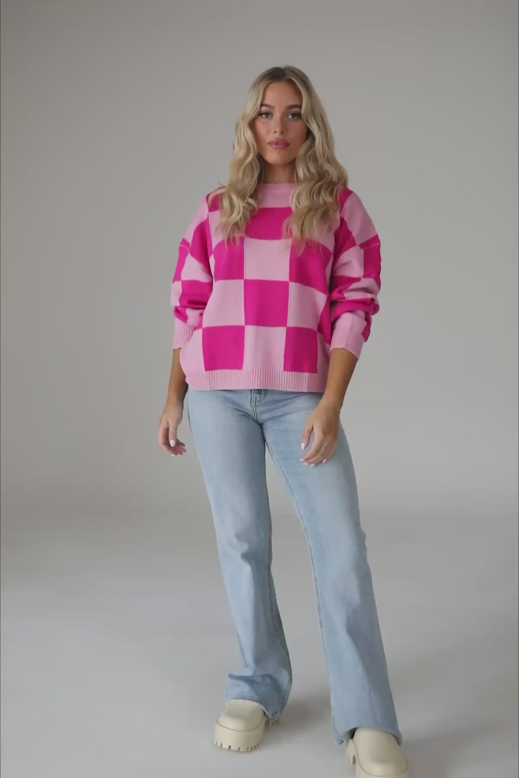 Alex Fuchsia Checkered Sweater, product video thumbnail