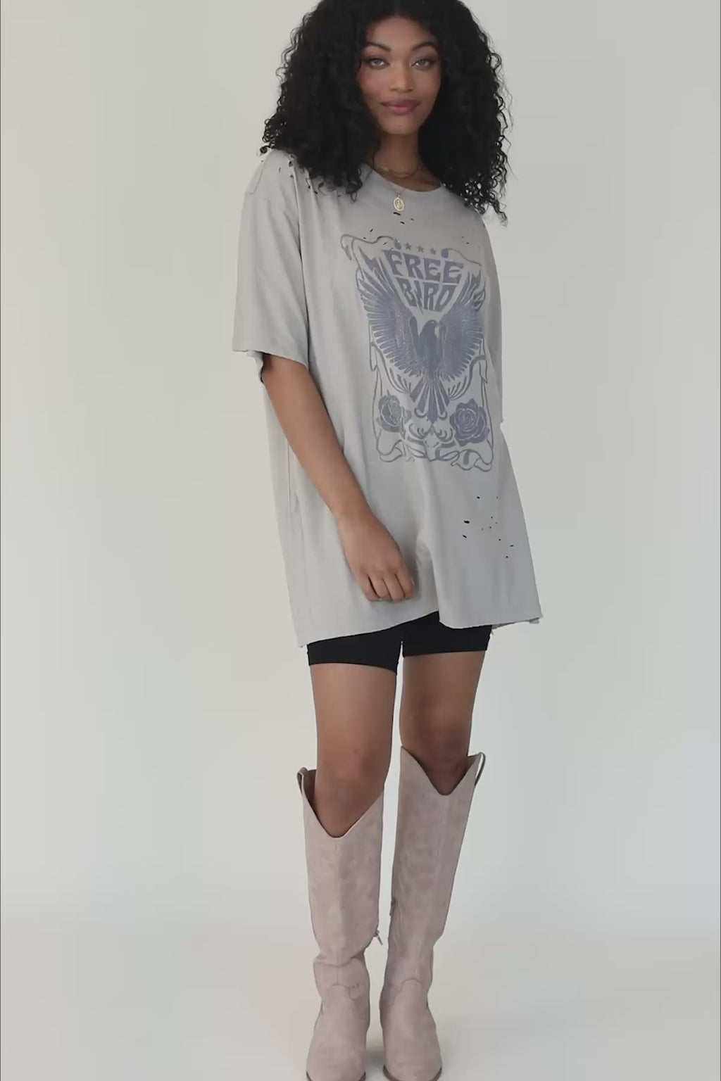 Tia Khaki Distressed Graphic Tee, product video thumbnail