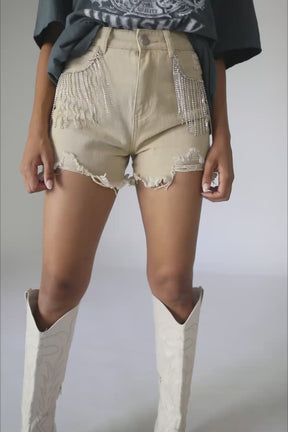 Harley Taupe Fringe Rhinestone Shorts, product video thumbnail