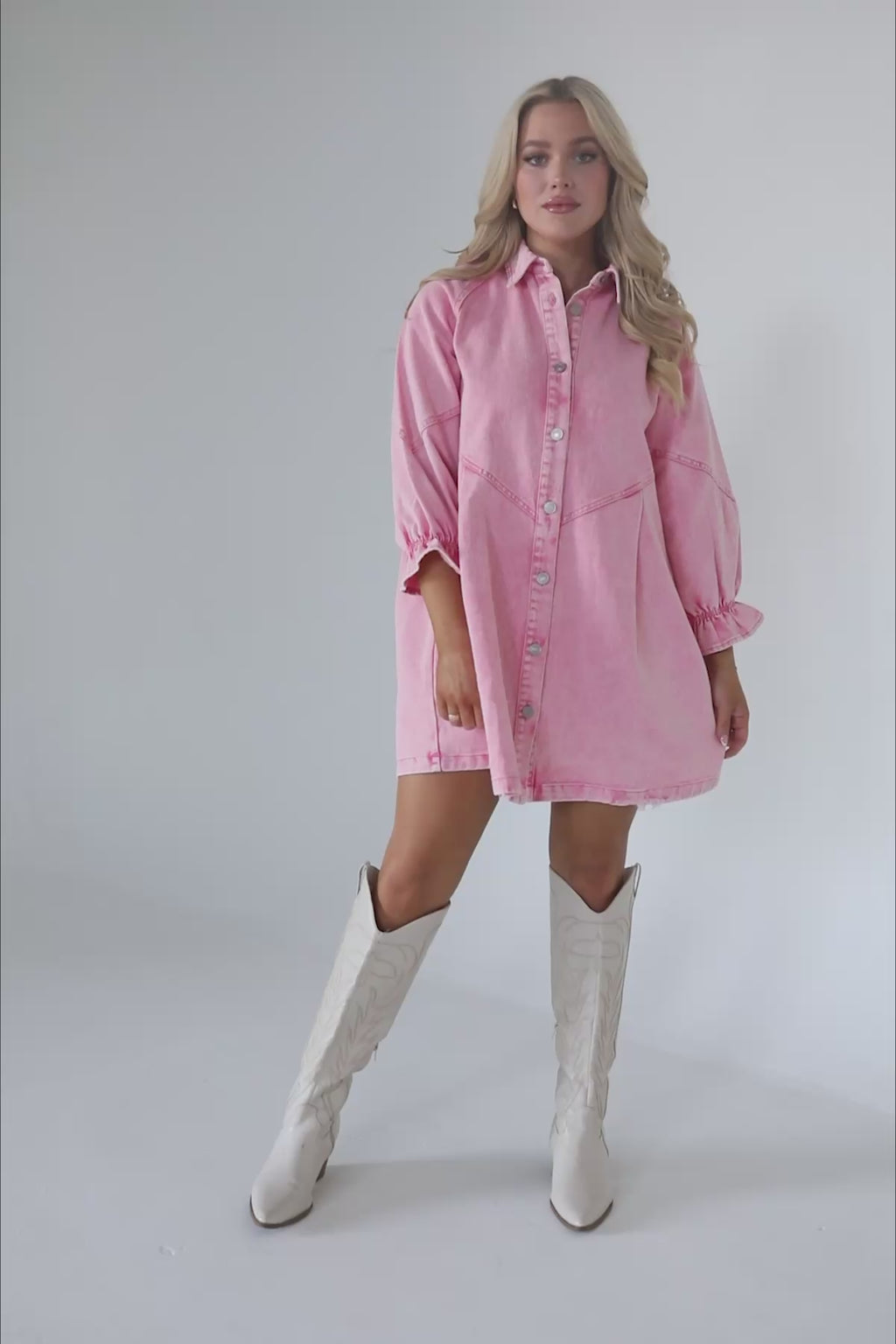 Presley Pink Button Down Dress, product video thumbnail