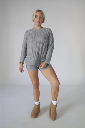 Callie Gray Cable Knit Set, product video thumbnail
