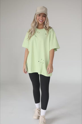 Lime Distressed Oversized Tee, product video thumbnail