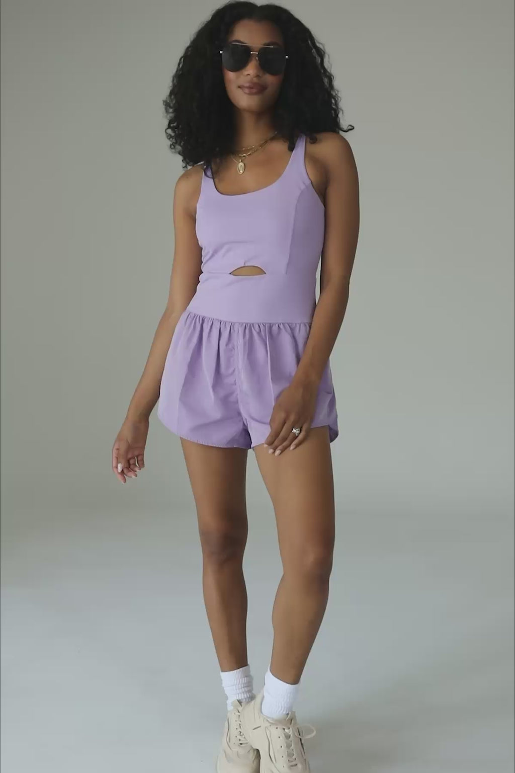 Varsity Lavender Romper, product video thumbnail