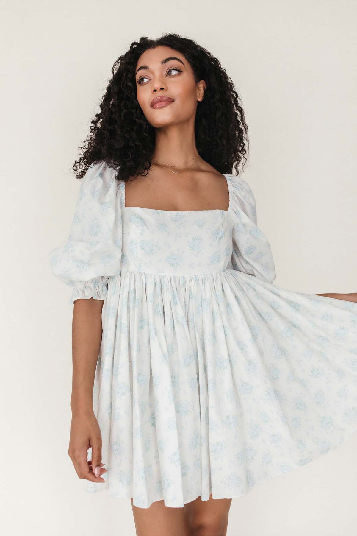 To Be Loved By You Print Babydoll Dress - Blue