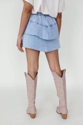 Cleo Denim Ruffle Skirt, alternate, color, Denim