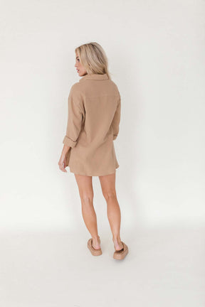 Addison Taupe Linen Button Down Romper, alternate, color, Taupe