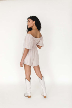 Shiloh Off the Shoulder Romper, alternate, color, Beige