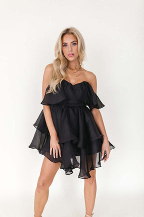 Lana Black Ruffle Mini Dress, alternate, color, Black