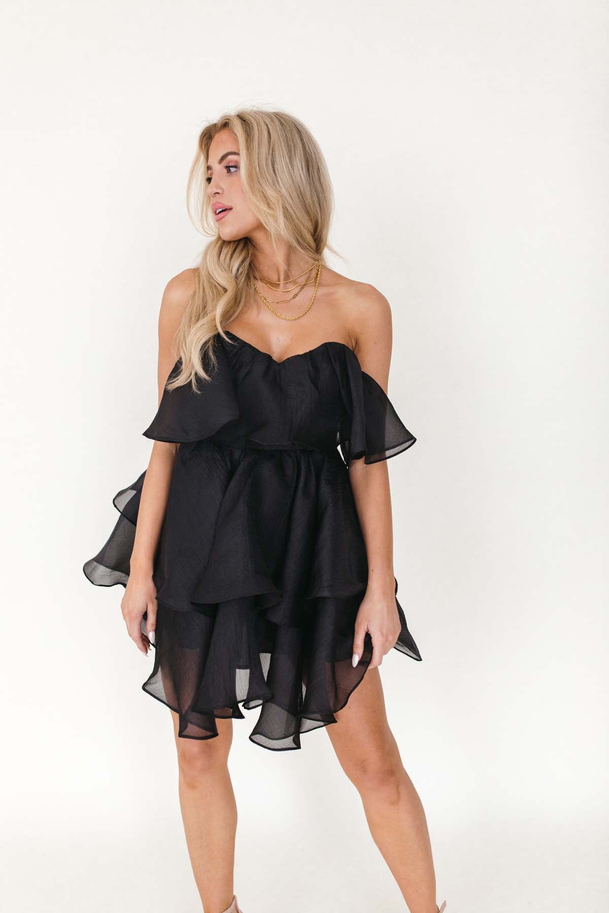 Lana Black Ruffle Mini Dress, alternate, color, Black