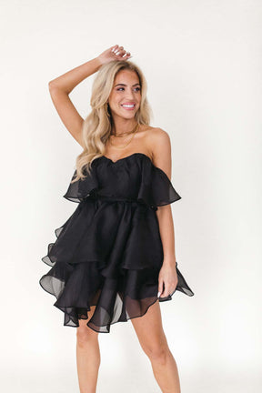 Lana Black Ruffle Mini Dress, alternate, color, Black