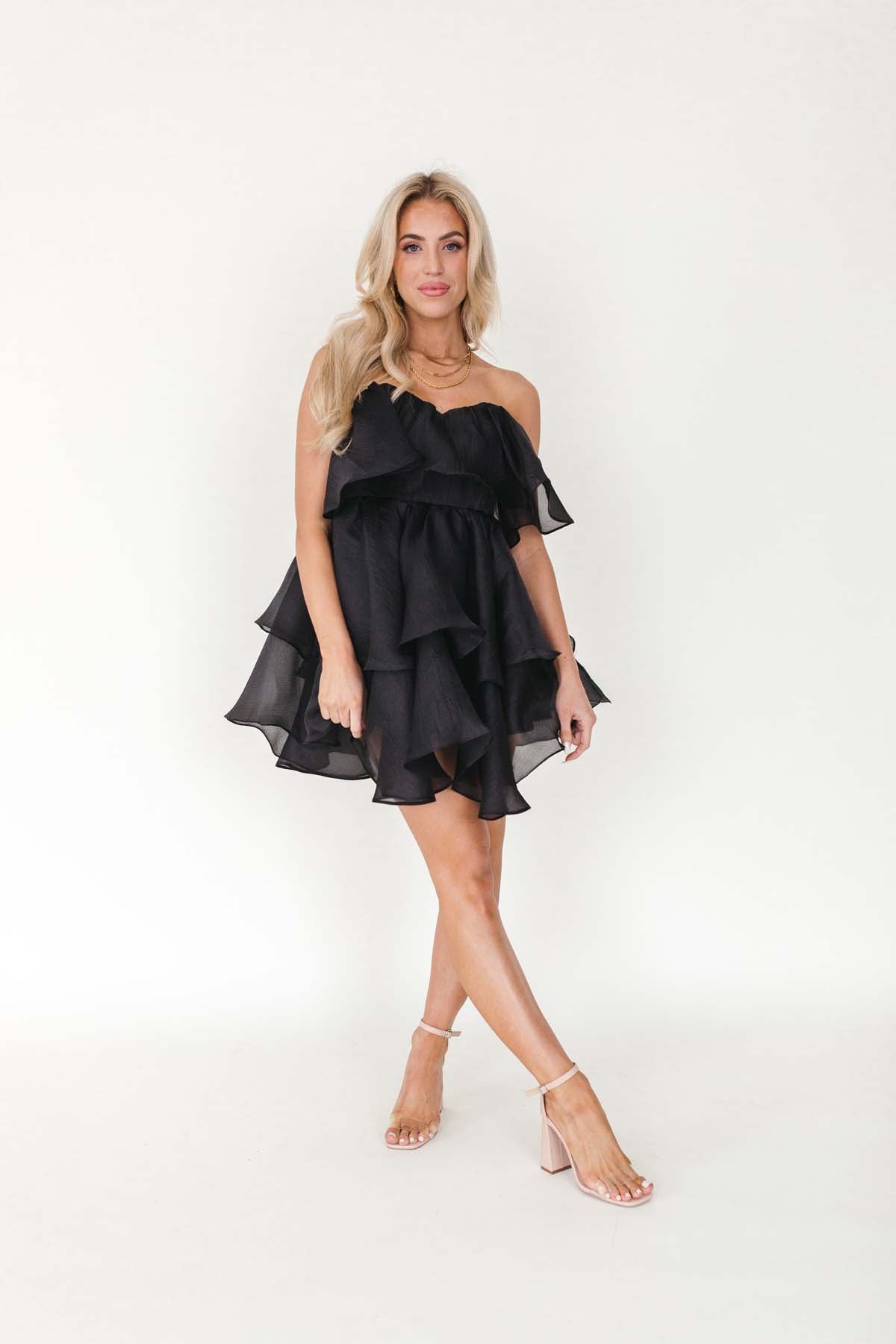 Lana Black Ruffle Mini Dress, alternate, color, Black
