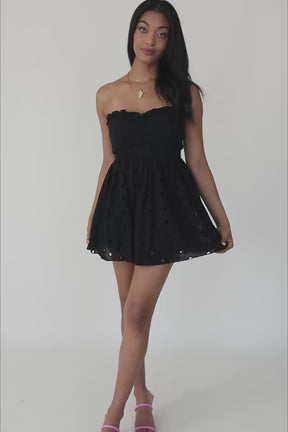 Lainey Black Eyelet Mini Dress, product video thumbnail